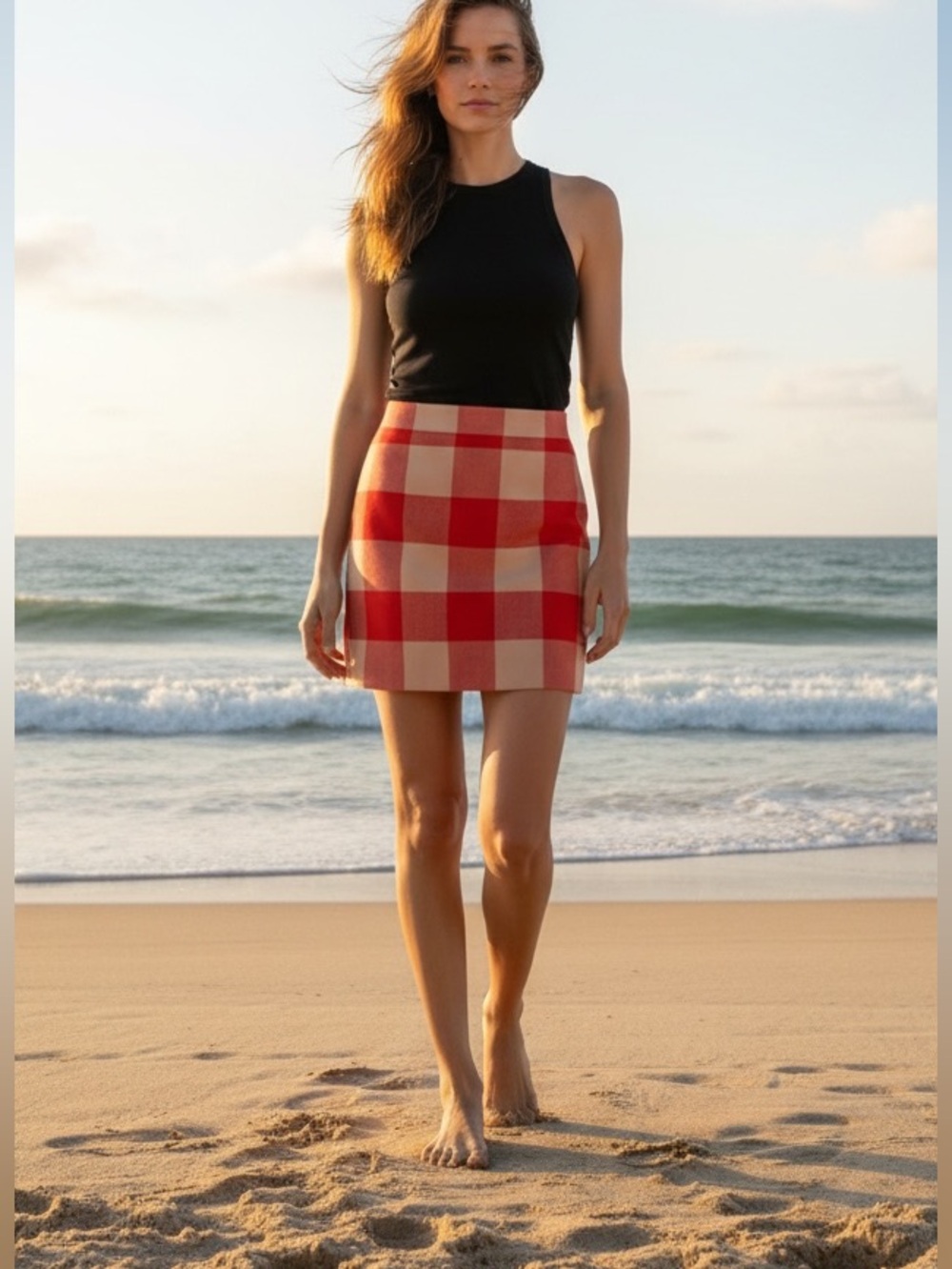 J. Crew Red & Cream wool blend plaid Mini Skirt Size 12 - Picture 3 of 6